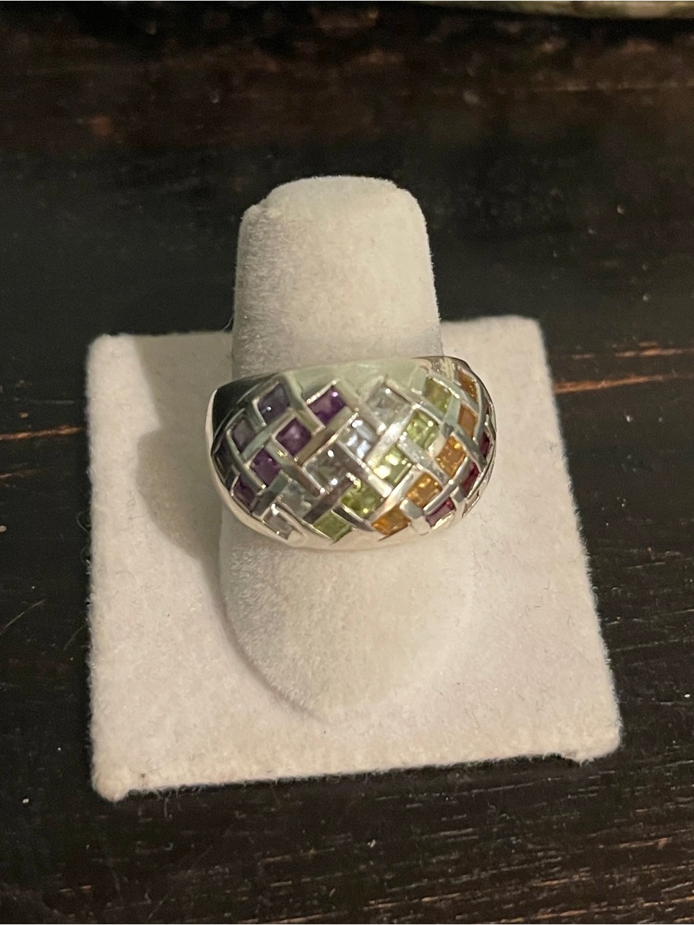 Sterling Silver Multi-Color Mosaic Dome Ring